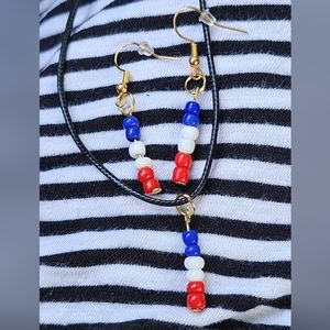 Red white and blue necklace and earring set